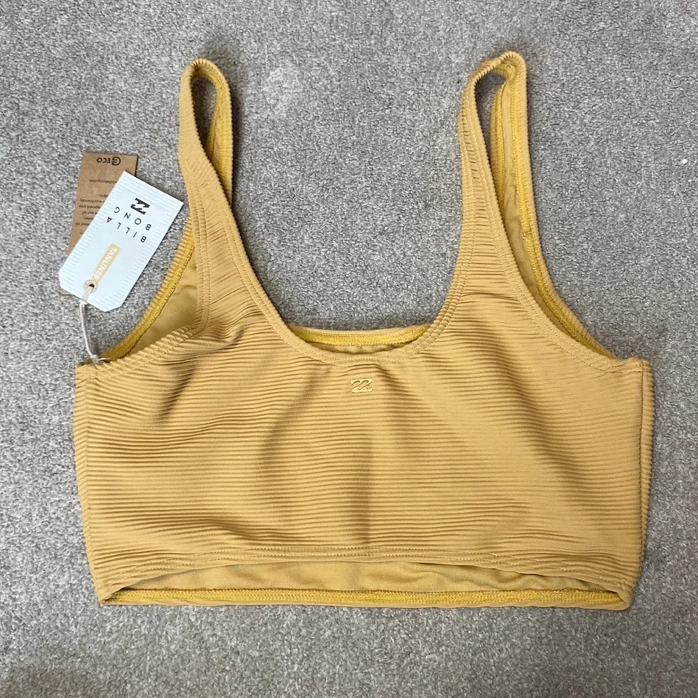 Billabong Mustard Yellow Ribbed Sunbound Tank Swim Bikini Top Size L - Picture 5 of 5